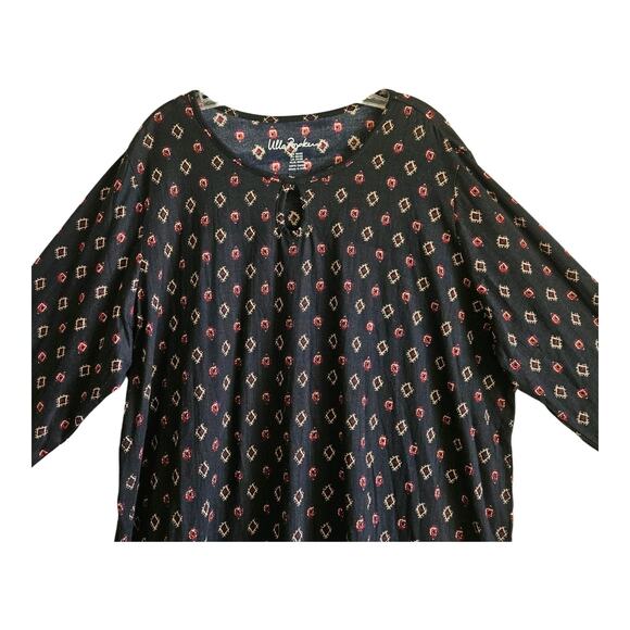 ULLA POPKEN Plus 20 22 Tunic Top Black Burgundy Geometric Keyhole Relaxed 52" - Picture 2 of 7